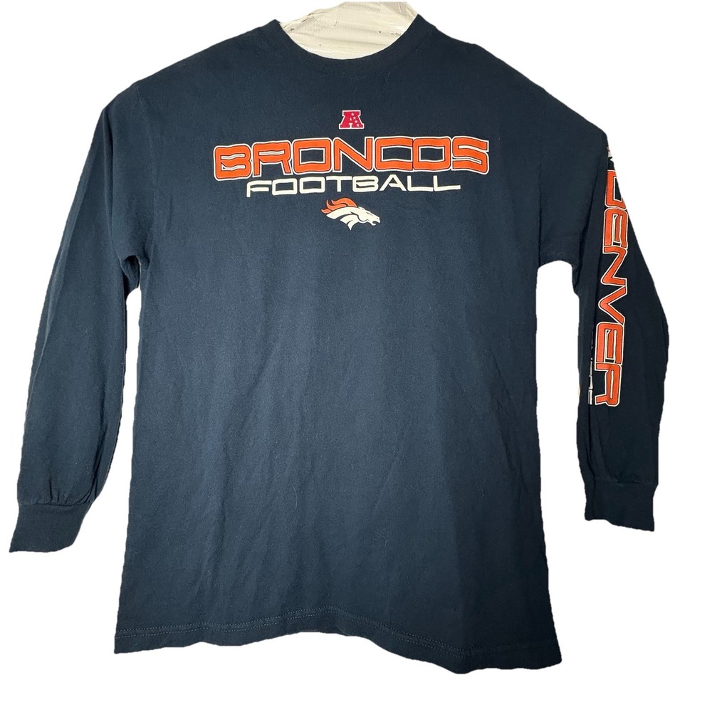 NFL Apparel Team Denver Broncos Log Sleeve T Shirt Sleeve Spell Out Sz L‎